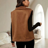 Women's Corduroy Collar Stitching Suede Vest Jacket With Side Pockets
