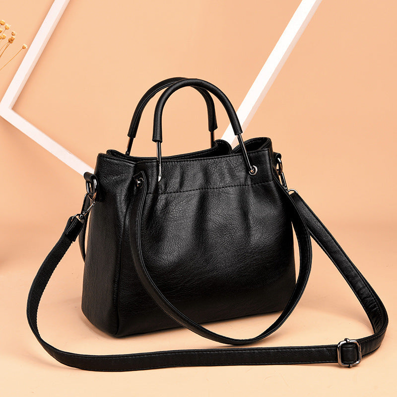 Women's Soft Leather Retro Bucket Handbag