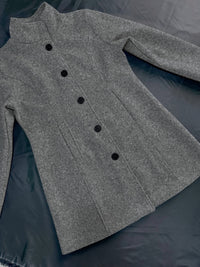 Women's Casual Tweed Coat - Solid Color Mid-Length H-Silhouette Button Front Long Sleeve