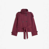 Retro Lapels Design Double Breasted Lace Up All-match Long Sleeve Short Trench Coat