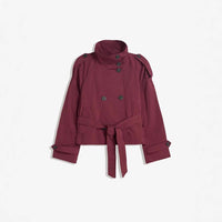 Retro Lapels Design Double Breasted Lace Up All-match Long Sleeve Short Trench Coat