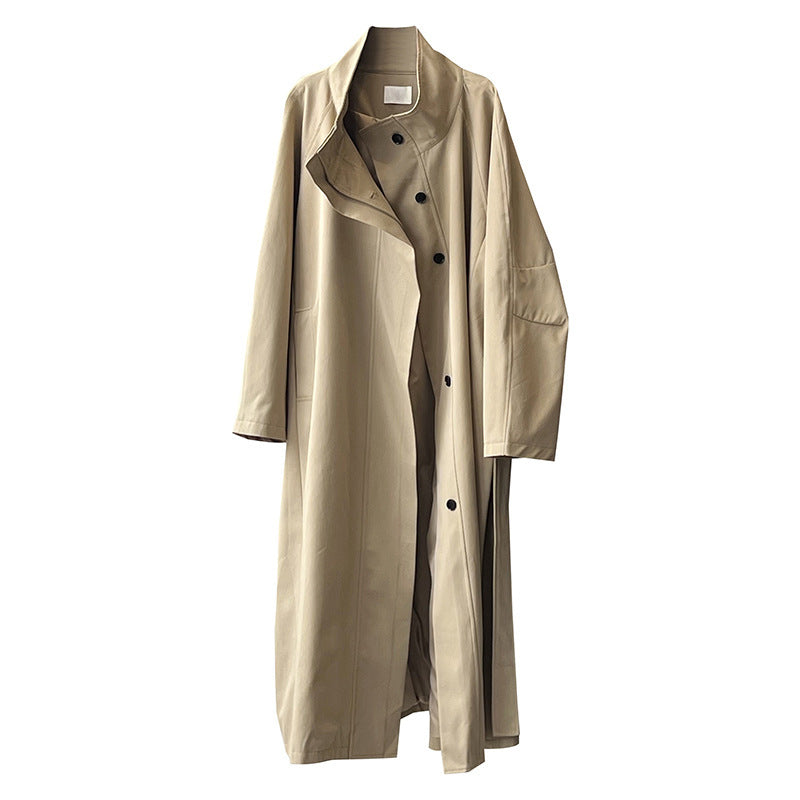 Long Section With A Stand Collar Trench Coat Women's Single-breasted Baggy Coat