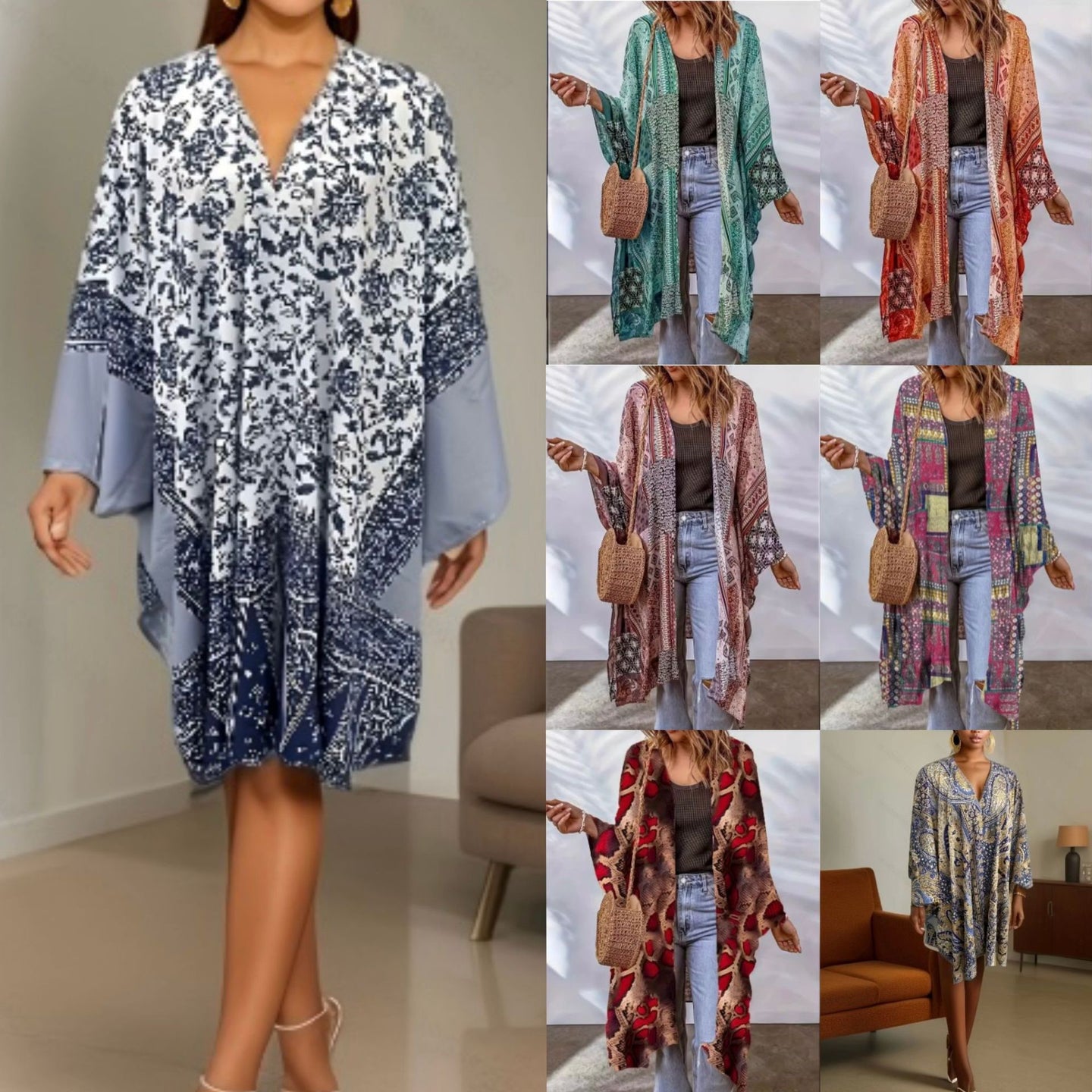 Bohemian Cardigan Aztec Printed Bat Cloak