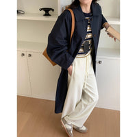 Simple Temperament Lapel Loose Long Trench Coat