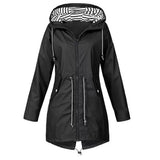 Womens Waterproof Raincoat Casual Basic Outdoors Drawstring Trench Lightweight Drawstring Jackets Hiking Clothes For Women