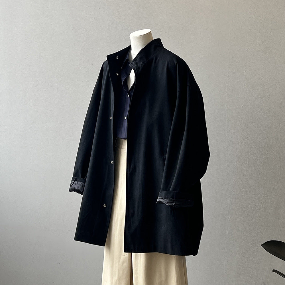 Japanese Style Workwear Style Stand Collar Trench Coat For Women