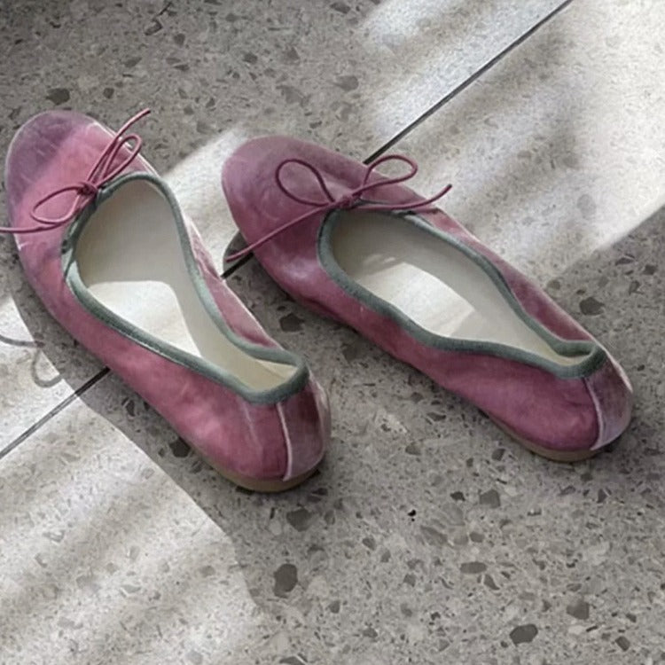 French Retro Granny Shoes Bow Flat Ballet Slipper