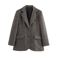 Autumn And Winter New Suit Coat Commute Minimalist Versatile Herringbone Pattern Wool-containing Suit Jacket