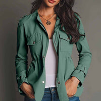 Long Sleeve Waist-tight Jacket Pocket Windbreaker Coat Women's Clothing