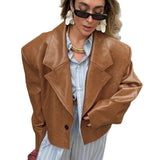 PU Leather Collar Jacket Coat For Women