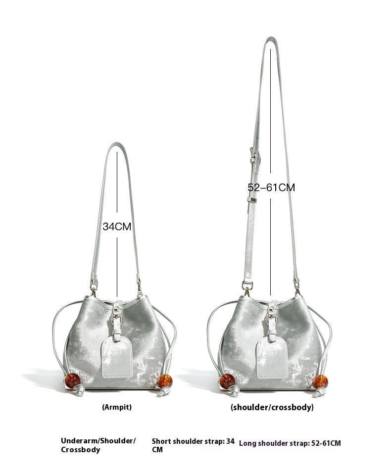 Leather Chinese Satin Crossbody Bag