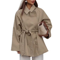 Trench Coat Women's Long Khaki Workwear Lace-up Long Sleeve Coat