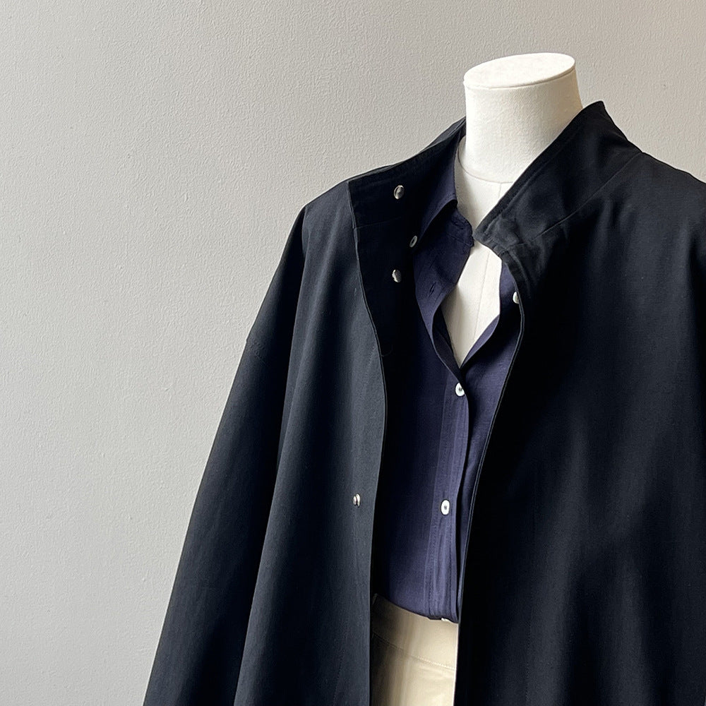 Japanese Style Workwear Style Stand Collar Trench Coat For Women