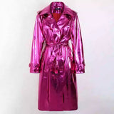 Bright Patent Leather Windbreaker Long Style
