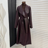 Lapel Mid-length Leather Coat Women