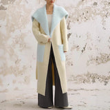 Fur Collar Long Stitching Cardigan Loose Knitted Overcoat Coat
