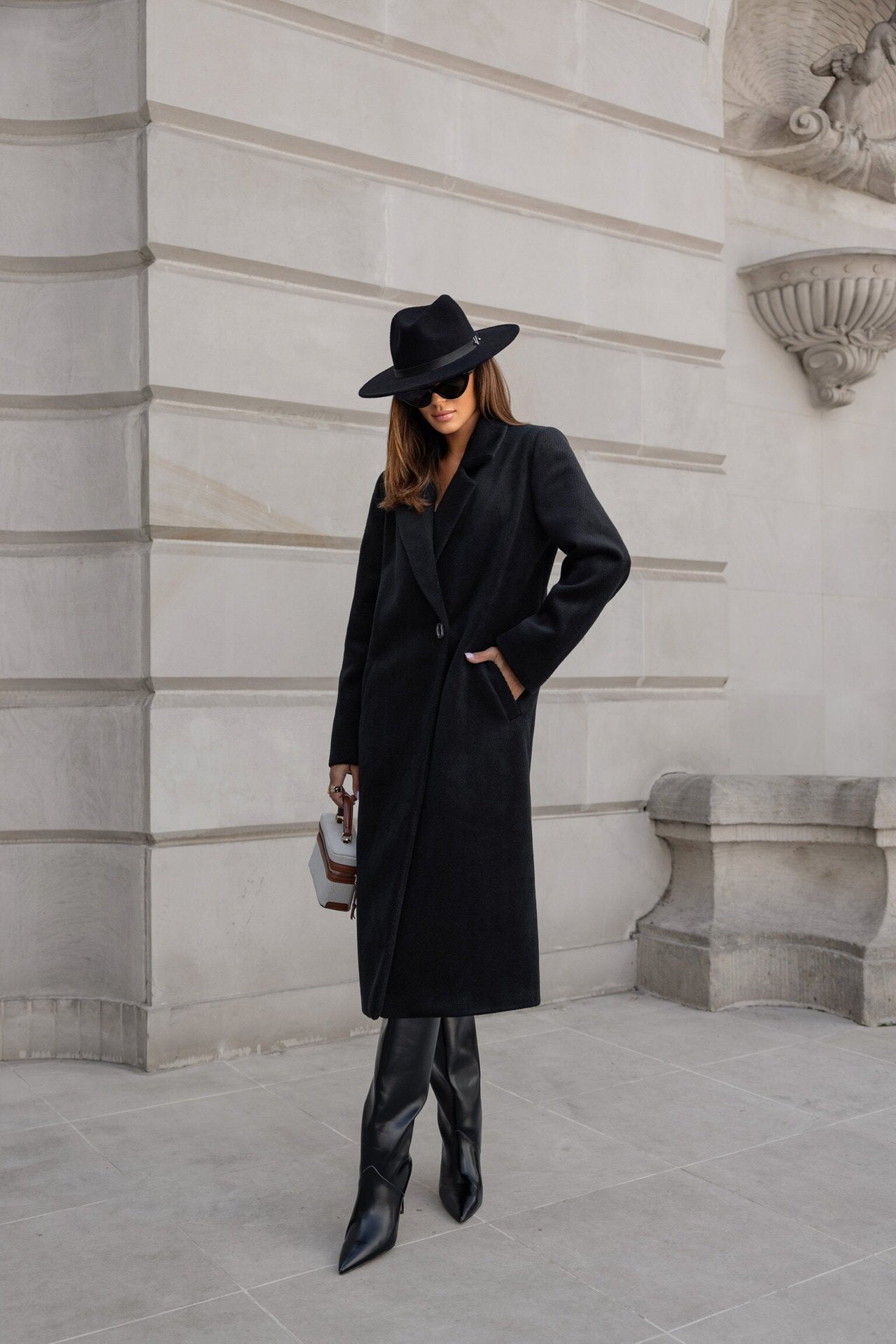 Simple Solid Color Long Sleeve Mid-length Woolen Coat