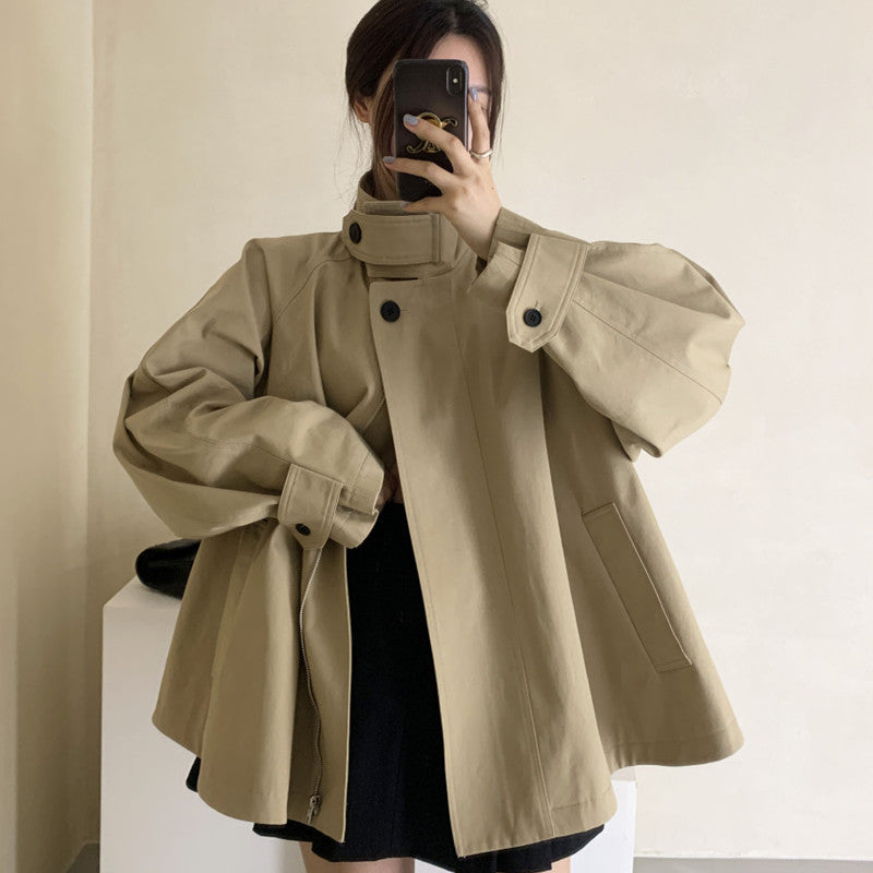 Fall Winter Stand Collar Skirt Elegant Trench Coat