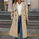 European And American Women's Clothing Double Breasted Belt Fleece Trench Coat Coat