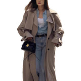 Women's Long Khaki Belted Cape Trench Coat