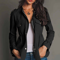 Long Sleeve Waist-tight Jacket Pocket Windbreaker Coat Women's Clothing