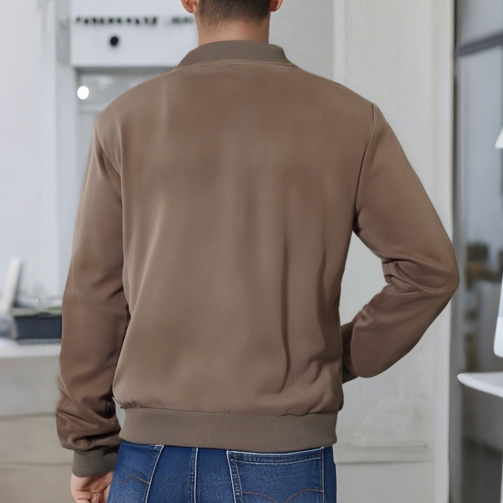 Men's Suede Fabric Jacket Casual Zipper Cardigan Outerwear