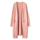 Mid-length Sweater Women's Solid Color V-neck Knitted Jacket