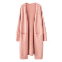 Mid-length Sweater Women's Solid Color V-neck Knitted Jacket