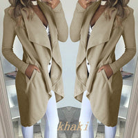 Women's Plus Size Solid Color Polo Collar Slim Fit Long Trench Coat