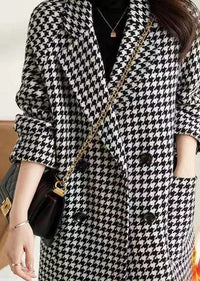 Suit Collar Houndstooth Woolen Coat Woman