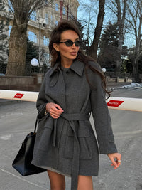 Polyester Women's Lace-up Button Trench Coat