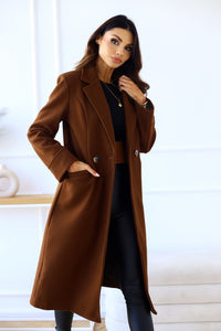 Simple Double Breasted Long Sleeve Lapel Button Woolen Coat