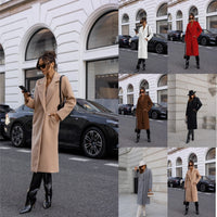 Simple Solid Color Long Sleeve Mid-length Woolen Coat