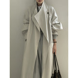 Retro Lapels One Button Mid-length Trench Coat Women's Belt Coat