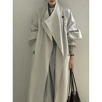 Retro Lapels One Button Mid-length Trench Coat Women's Belt Coat