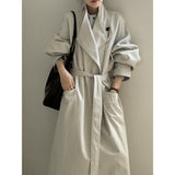 Retro Lapels One Button Mid-length Trench Coat Women's Belt Coat