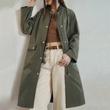 Retro Olive Green Loose Flip Pocket Trench Coat