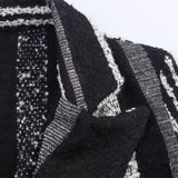 European And American Style French Style Women's Elegant Black And White Striped Woolen Coat