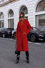 Simple Solid Color Long Sleeve Mid-length Woolen Coat