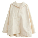 Hooded Loose Coat Women Retro Khaki Casual Cotton Artistic Stitching Women