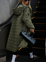 Korean Style Women's Fashion Plaid Hooded Long Fluffy Coat