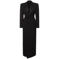 Satin Inlaid Color Collar Double Breasted Black Suit Fashion Trench Coat