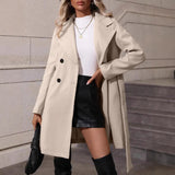 Women's Elegant Lace-up Solid Color Slim-fit Woolen Coat