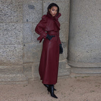 Autumn And Winter Women's Clothing New Leather Coat Elegant Long Leather Coat