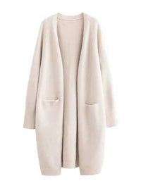 Mid-length Sweater Women's Solid Color V-neck Knitted Jacket