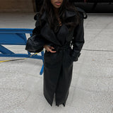 Autumn And Winter Women's Clothing New Leather Coat Elegant Long Leather Coat