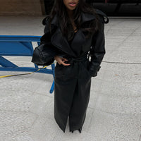 Autumn And Winter Women's Clothing New Leather Coat Elegant Long Leather Coat