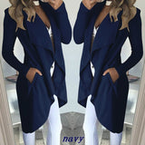 Women's Plus Size Solid Color Polo Collar Slim Fit Long Trench Coat
