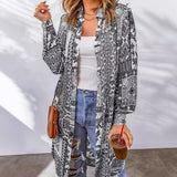 Bohemian Shirt Lapel Loose Casual Printed Long Cardigan