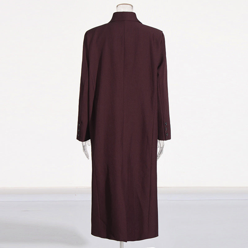 Pure Color All-matching Angola Red Long-cut Coat